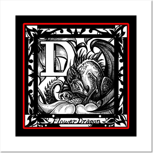 D is For Dragon Flower - Red Outlined Version Wall Art by Nat Ewert Art